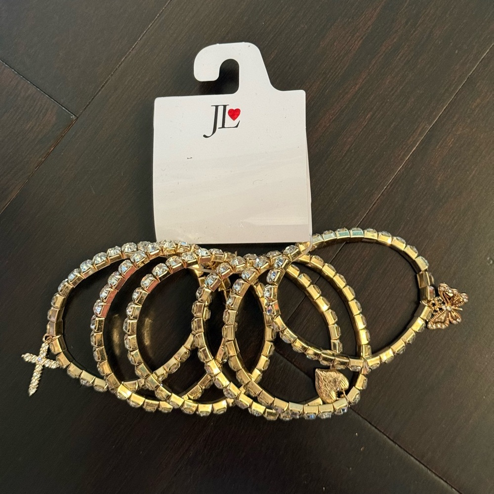 NWT Gold Stackable Elastic Charm Bracelets by JL